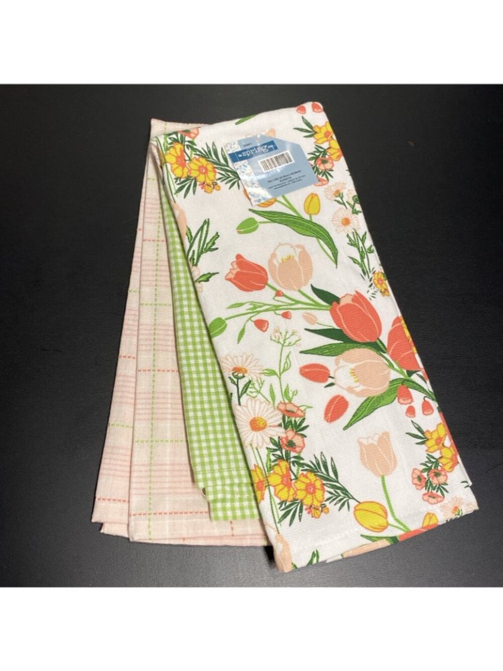 LOT of 6 Kitchen Hand Tea Towels Floral & Gingham Checkerboard Tulips Daisy Set - Picture 3 of 16